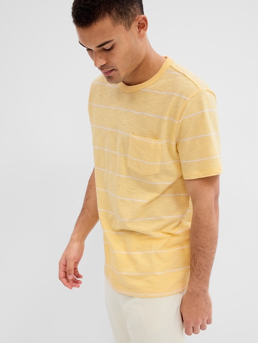 Gap Factory Men's Lived-In Stripe Pocket T-Shirt (various sizes in havana yellow)