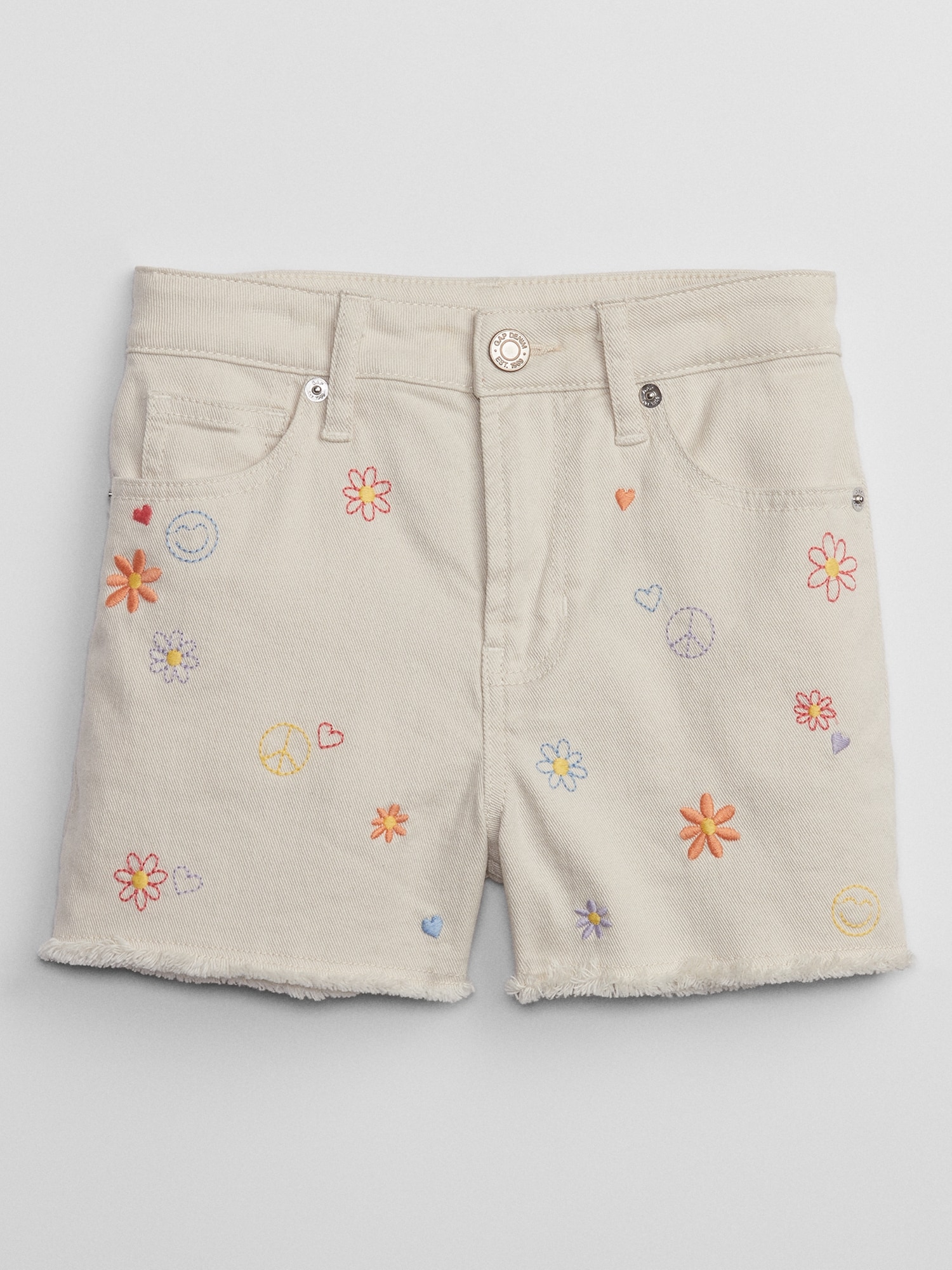 Kids High Rise Embroidered Mom Jean Shorts with Washwell