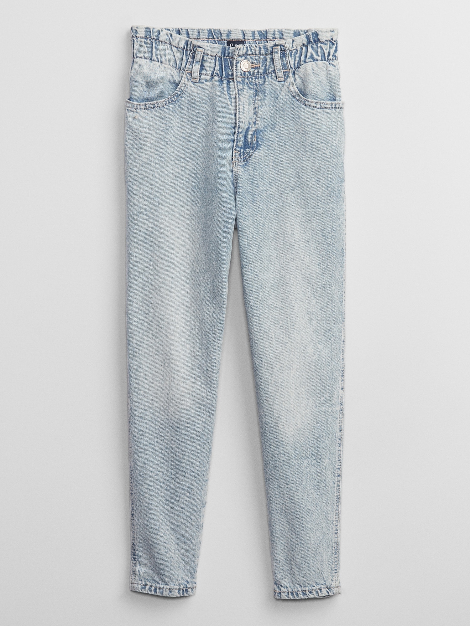 Kids High Rise Paperbag Mom Jeans with Washwell