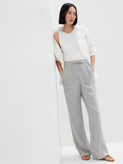 Image number 5 showing, Linen-Blend Wide-Leg Pull-On Pants