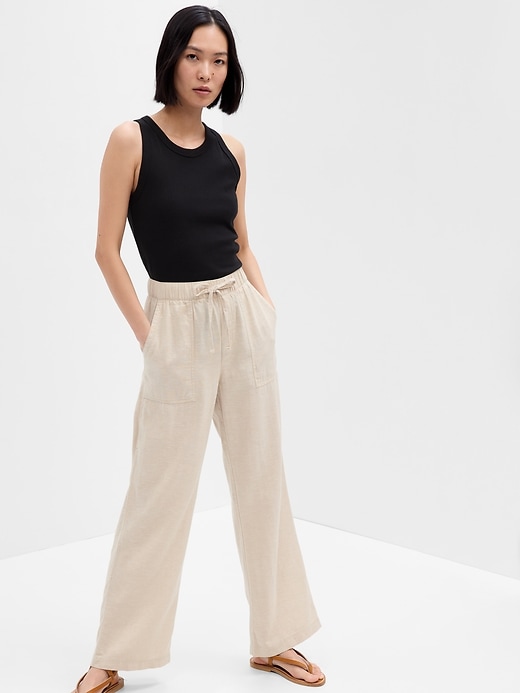 Image number 7 showing, Linen-Blend Wide-Leg Pull-On Pants