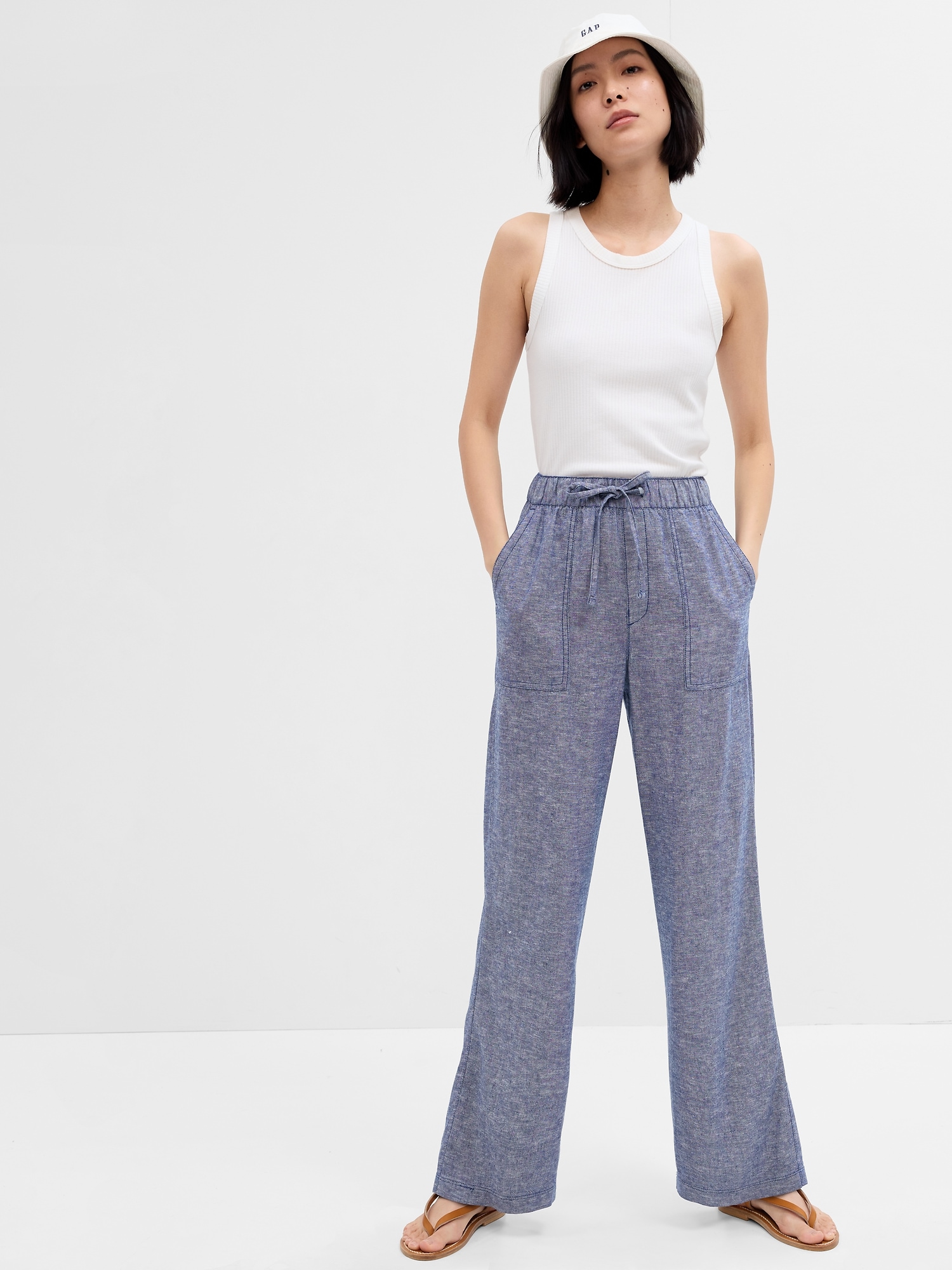 Wide-Leg Linen-Blend Pants with Washwell | Gap Factory