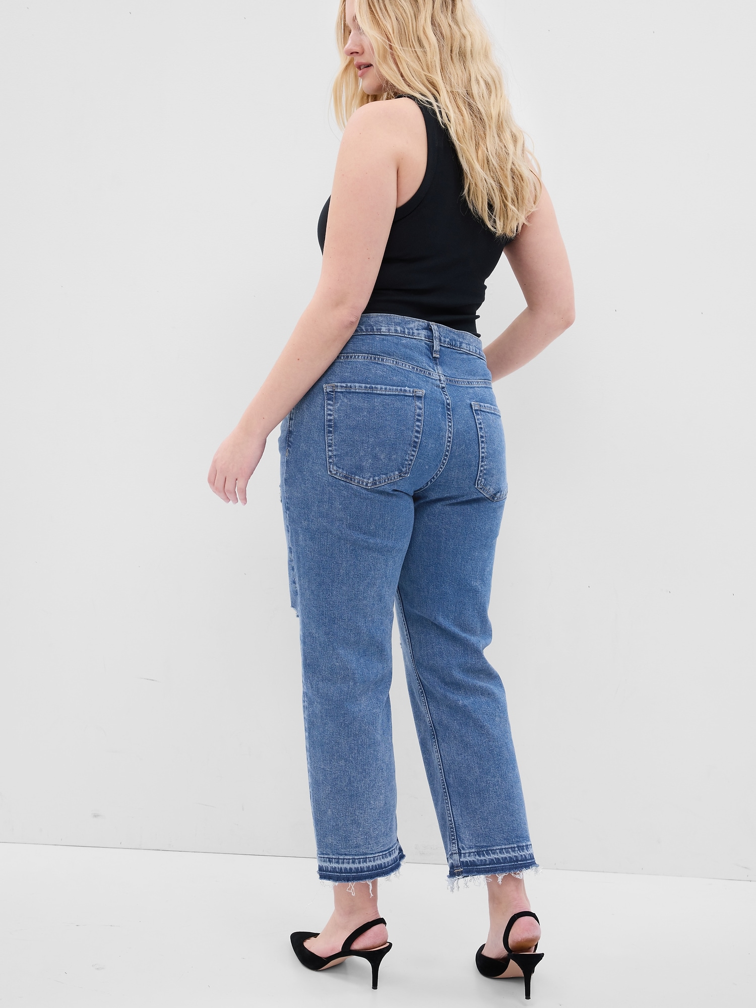 Low Rise Destructed Straight Crop Jeans with Washwell | Gap Factory