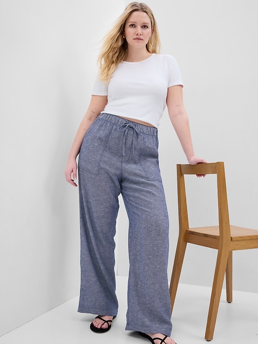 Image number 3 showing, Linen-Blend Wide-Leg Pull-On Pants