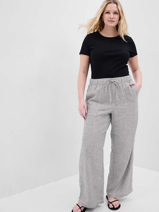 Image number 1 showing, Linen-Blend Wide-Leg Pull-On Pants