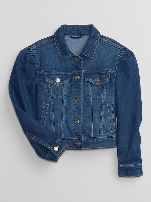 View large product image 1 of 3. Kids Puff Sleeve Icon Denim Jacket with Washwell