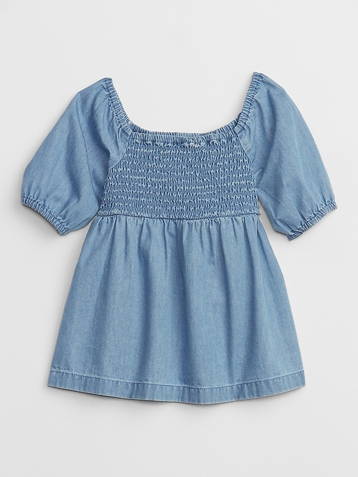 View large product image 1 of 2. babyGap Smocked Chambray Puff Sleeve Top