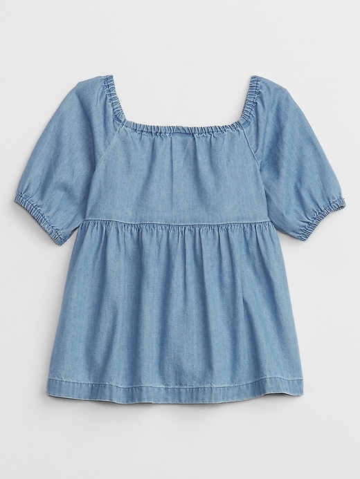 View large product image 2 of 2. babyGap Smocked Chambray Puff Sleeve Top