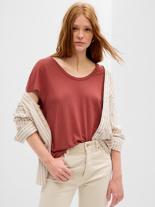 Image number 1 showing, Relaxed Linen-Blend Dolman T-Shirt