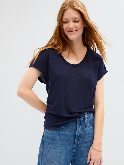 Image number 4 showing, Relaxed Linen-Blend Dolman T-Shirt