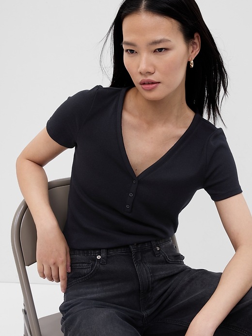 Fitted Ribbed Henley TShirt Gap Factory