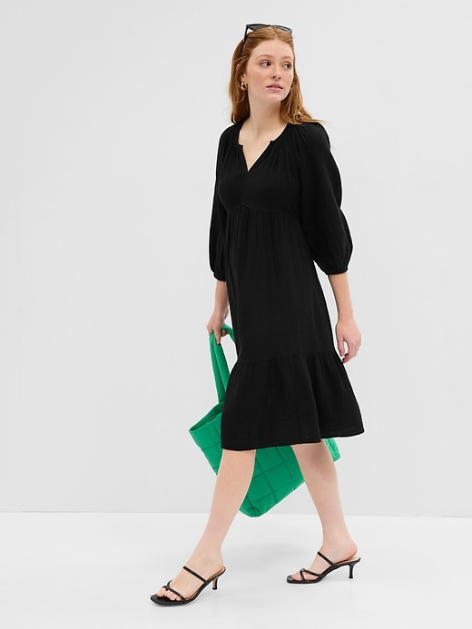 Image number 3 showing, Gauze Splitneck Midi Dress