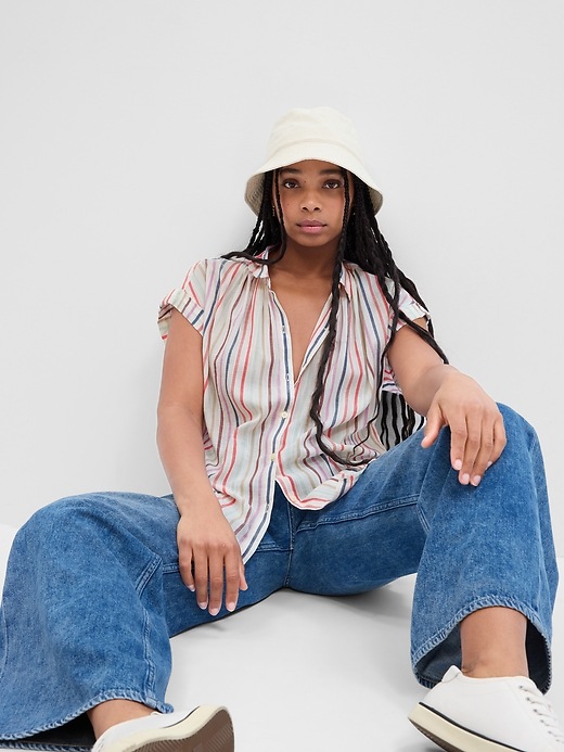 madewell central ruffle sleeve shirt