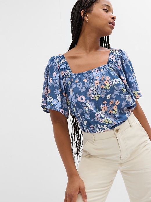 Image number 8 showing, Squareneck Flutter Sleeve Top