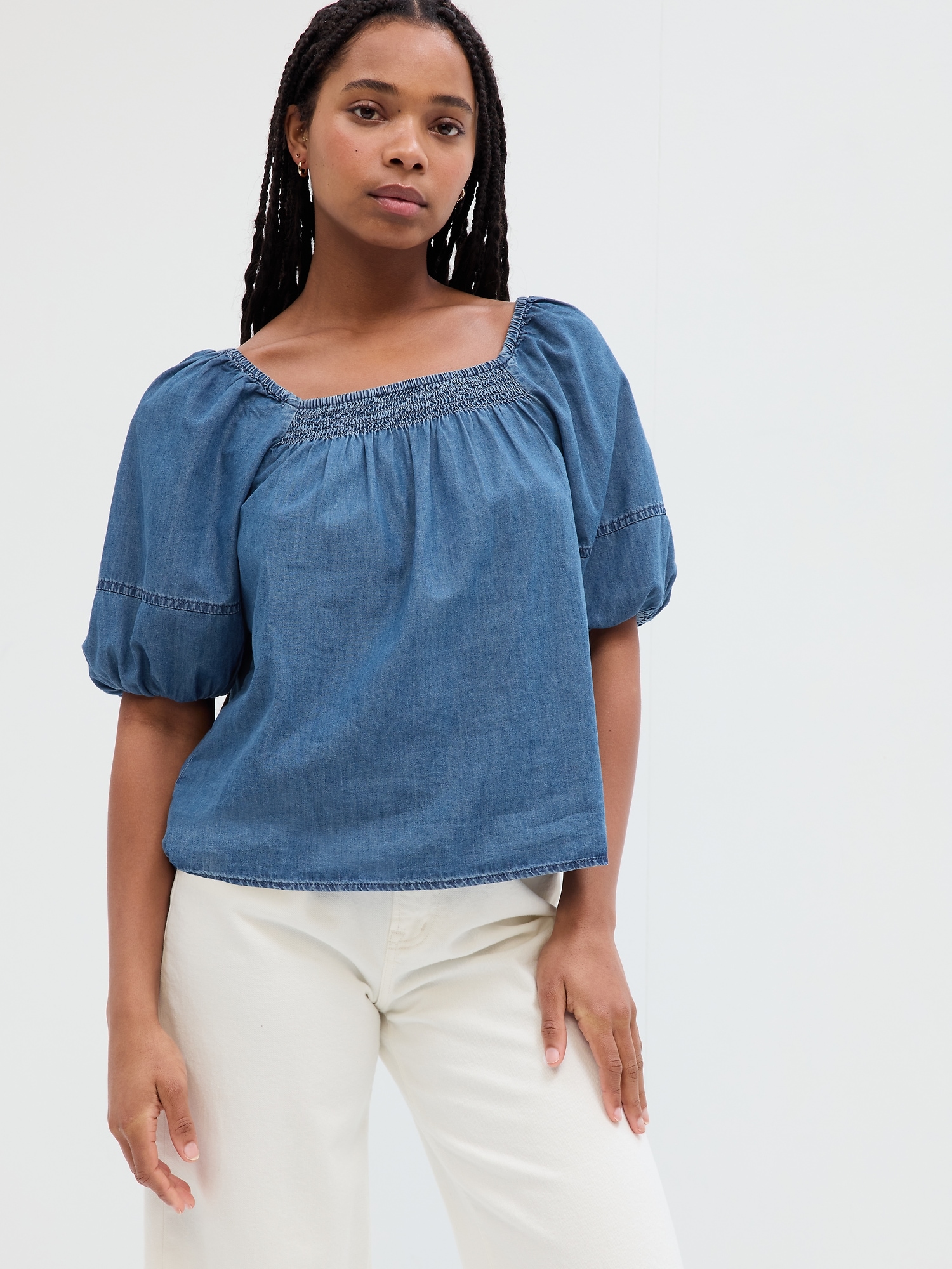 Denim Squareneck Top with Washwell