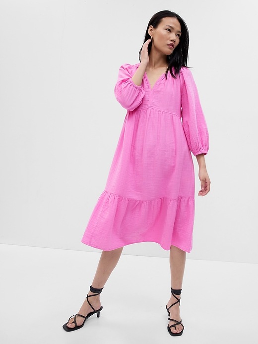 midi light pink dress Margaret Light Pink Floral Crochet Midi Dress, L / Pink