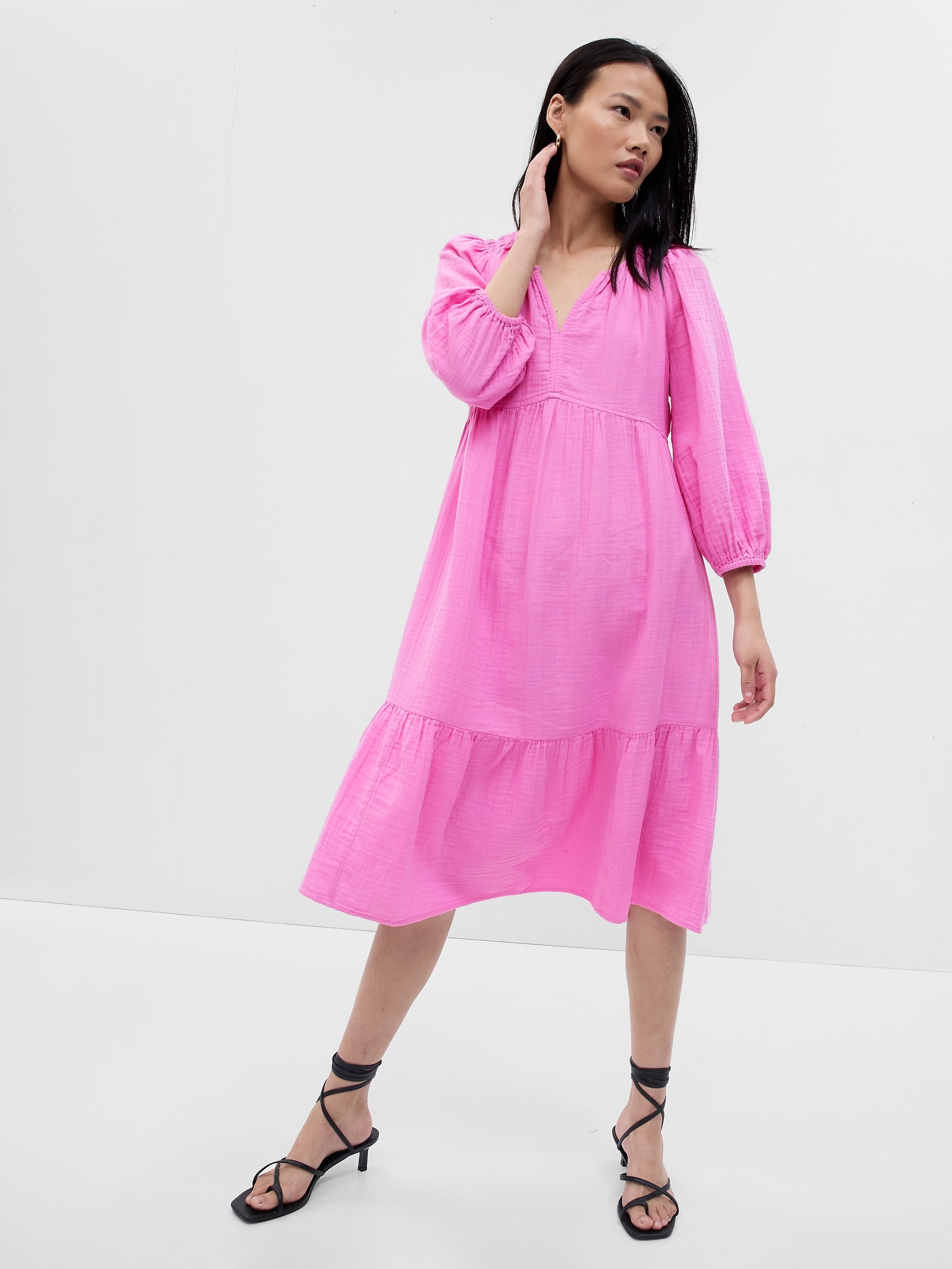 Gauze Splitneck Midi Dress Gap Factory
