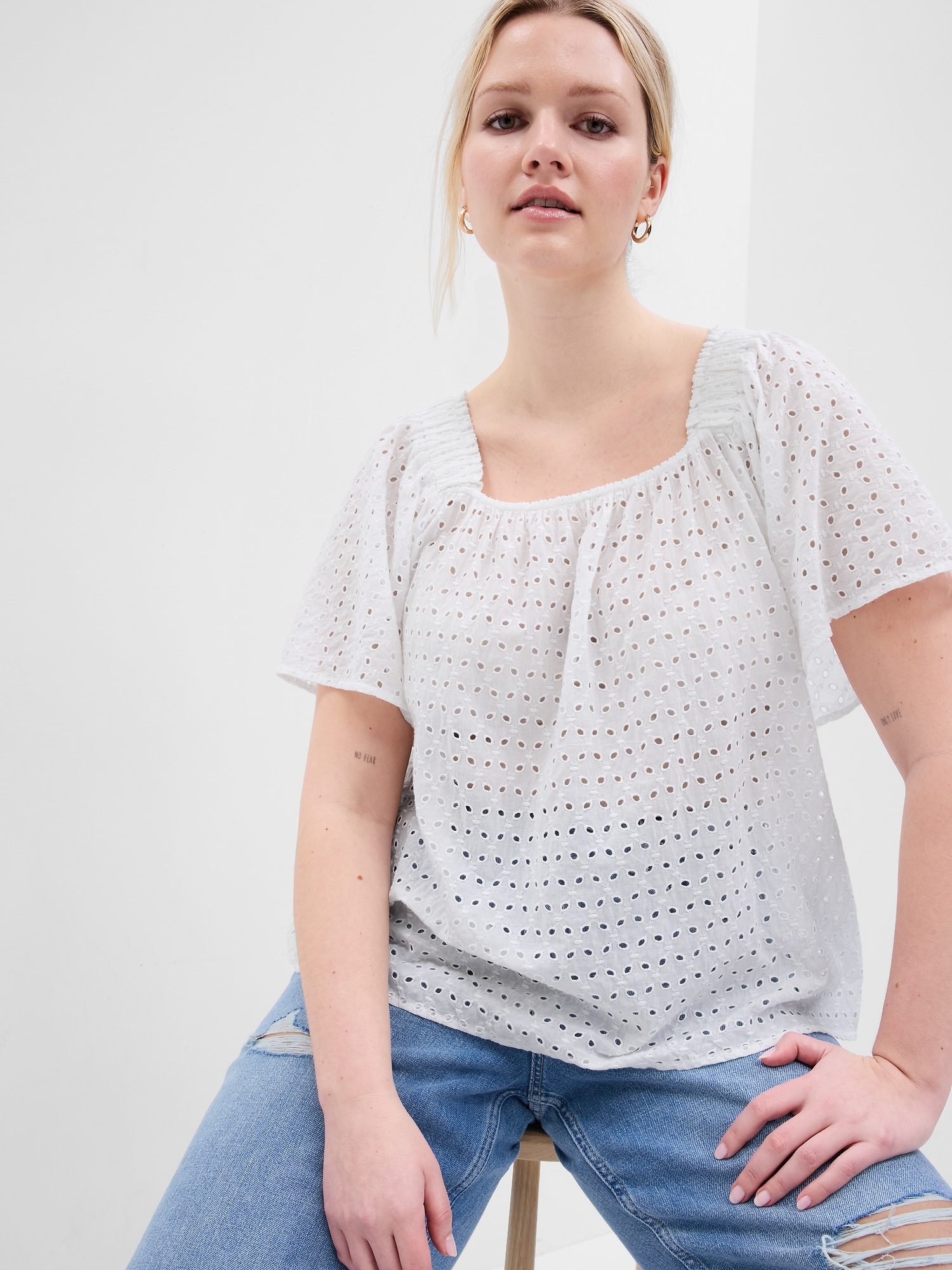 Squareneck Flutter Sleeve Top