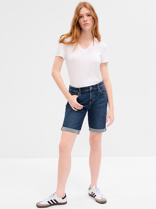 Image number 1 showing, 9" Mid Rise Denim Bermuda Shorts with Washwell