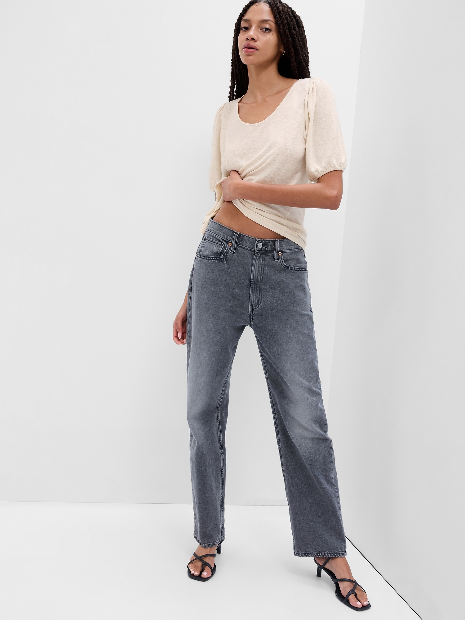 Relaxed Linen Puff Sleeve Top
