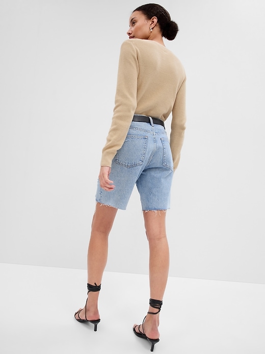 Image number 2 showing, 8" High Rise Destructed Denim Loose Bermuda Shorts