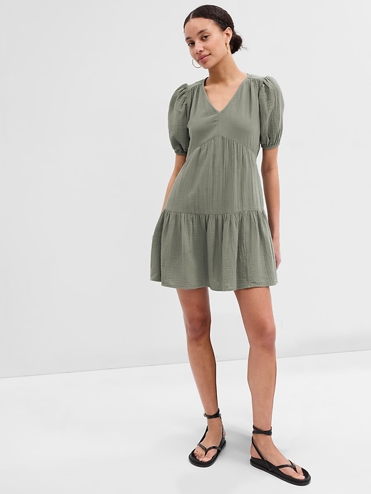 Image number 1 showing, Gauze Puff Sleeve Mini Dress