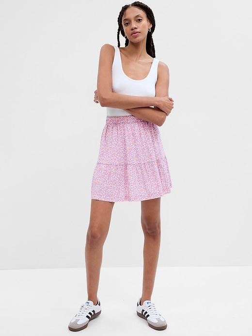 View large product image 1 of 2. Print Tiered Mini Skirt