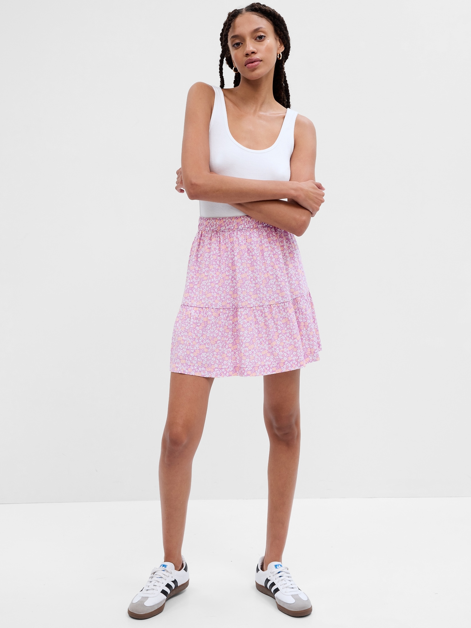 Print Tiered Mini Skirt