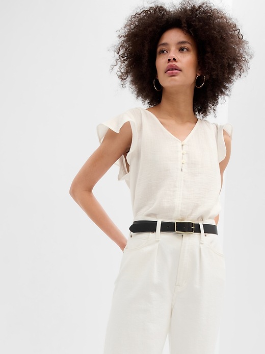 Image number 1 showing, V-Neck Flutter Sleeve Top