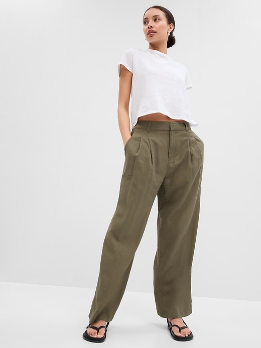 Image number 1 showing, High Rise Wide-Leg Pleated Trousers