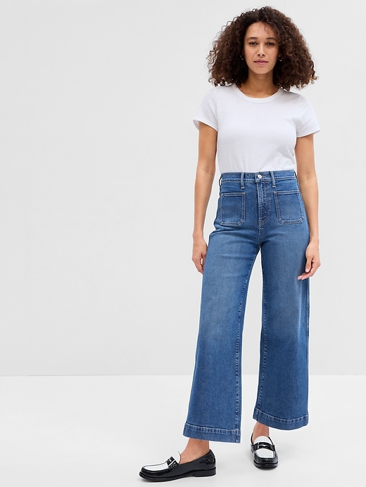 Image number 1 showing, High Rise Wide-Leg Crop Jeans with Washwell