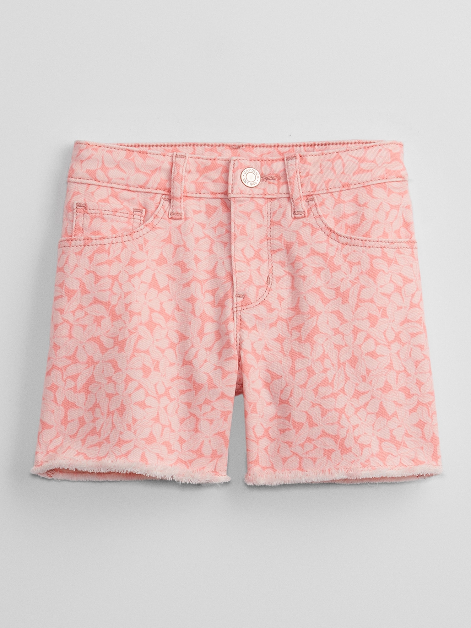 Kids Mid Rise Print Midi Denim Shorts