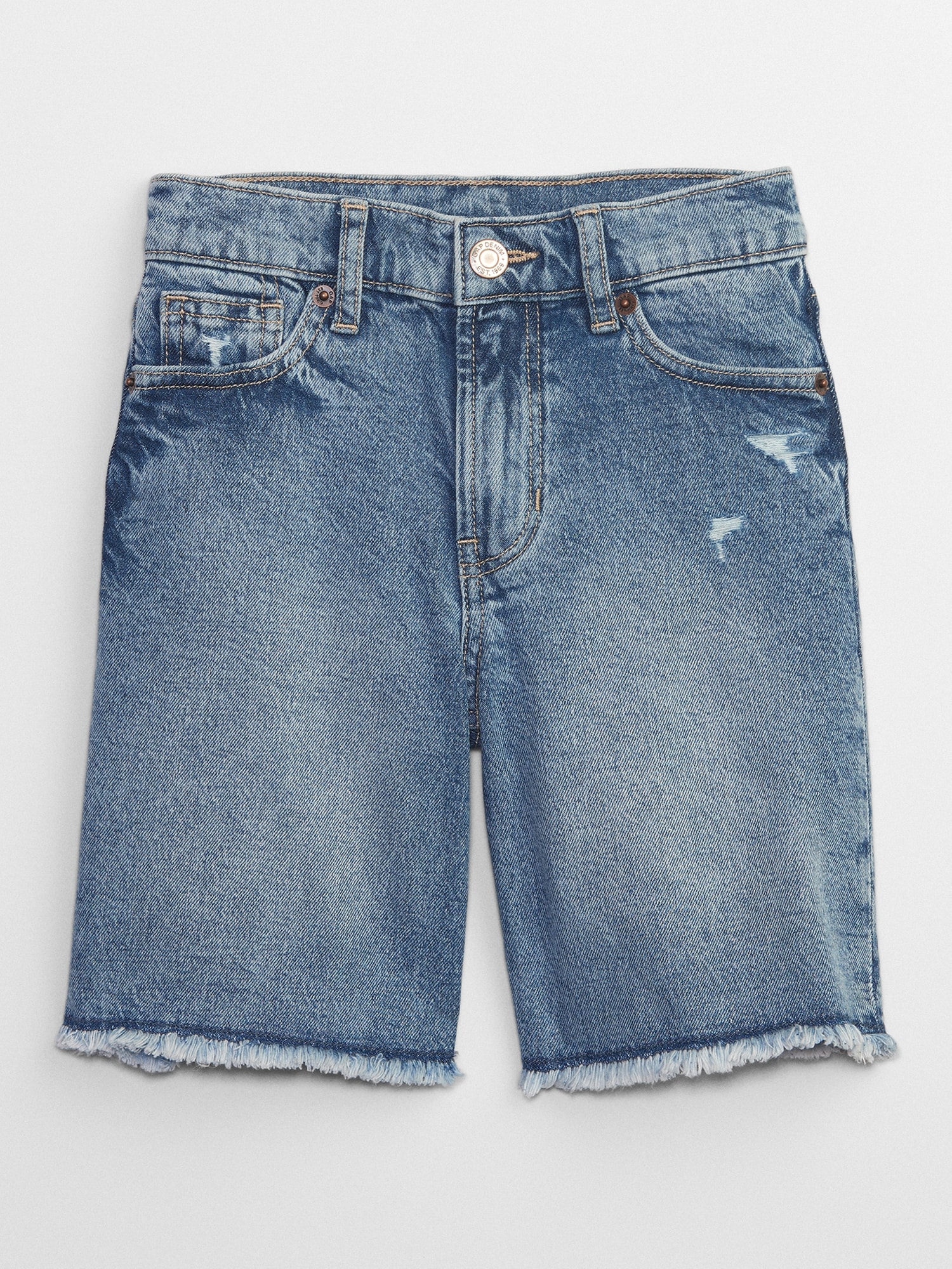 Kids High Rise Distressed Denim '90s Loose Bermuda Shorts with Washwell