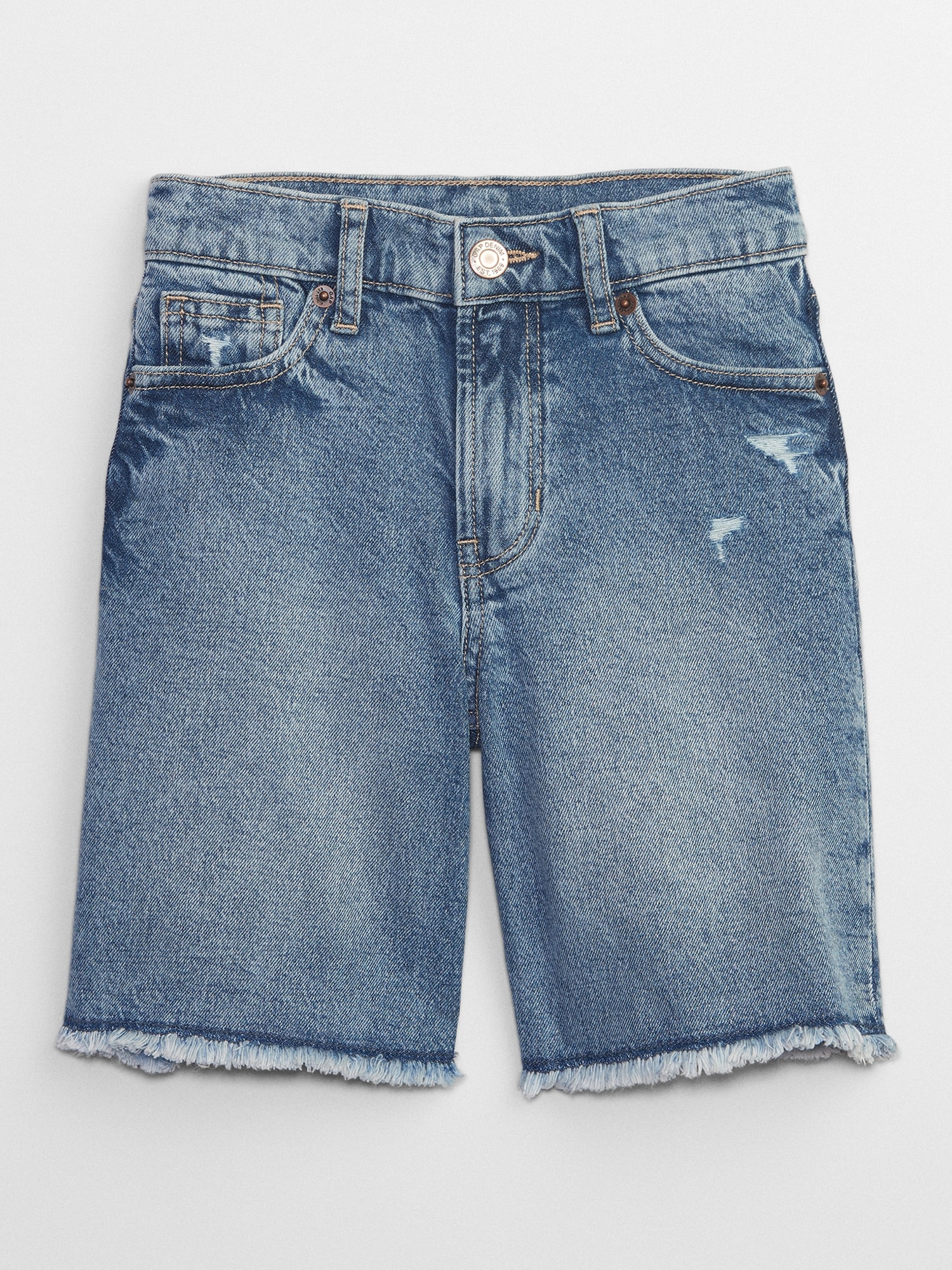 Kids High Rise Distressed Denim '90s Loose Bermuda Shorts