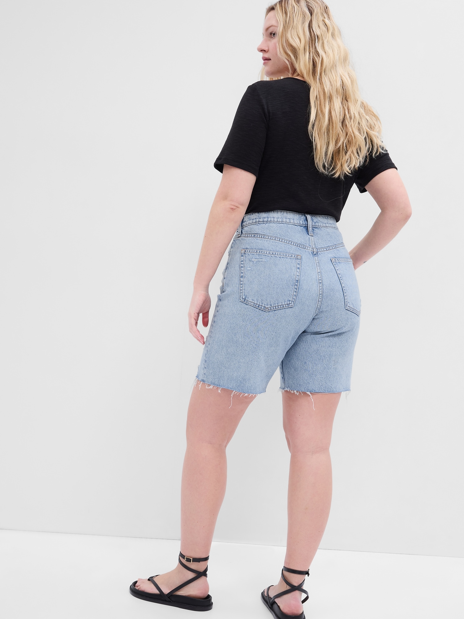 8" High Rise Destructed Denim Loose Bermuda Shorts Gap Factory