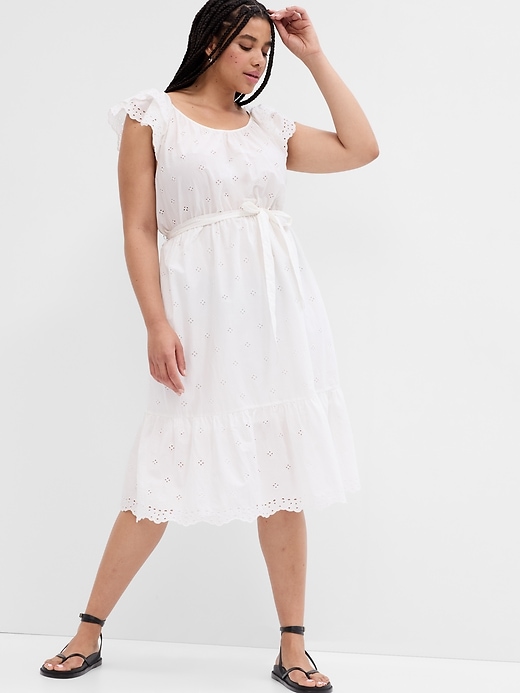 Image number 3 showing, Eyelet Flutter Sleeve Midi Dress
