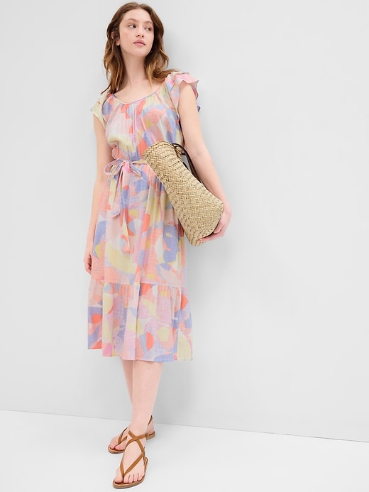 Image number 1 showing, Print Flutter Sleeve Midi Dress