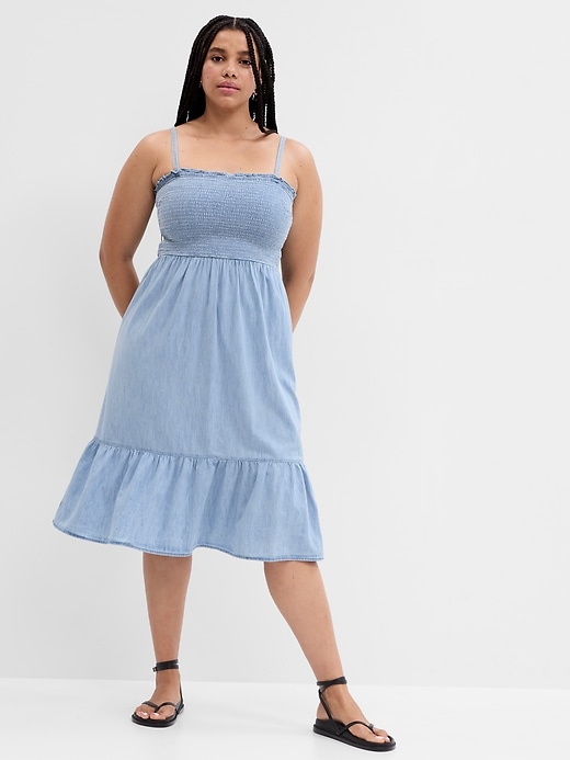 Image number 3 showing, Smocked Denim Midi Dress