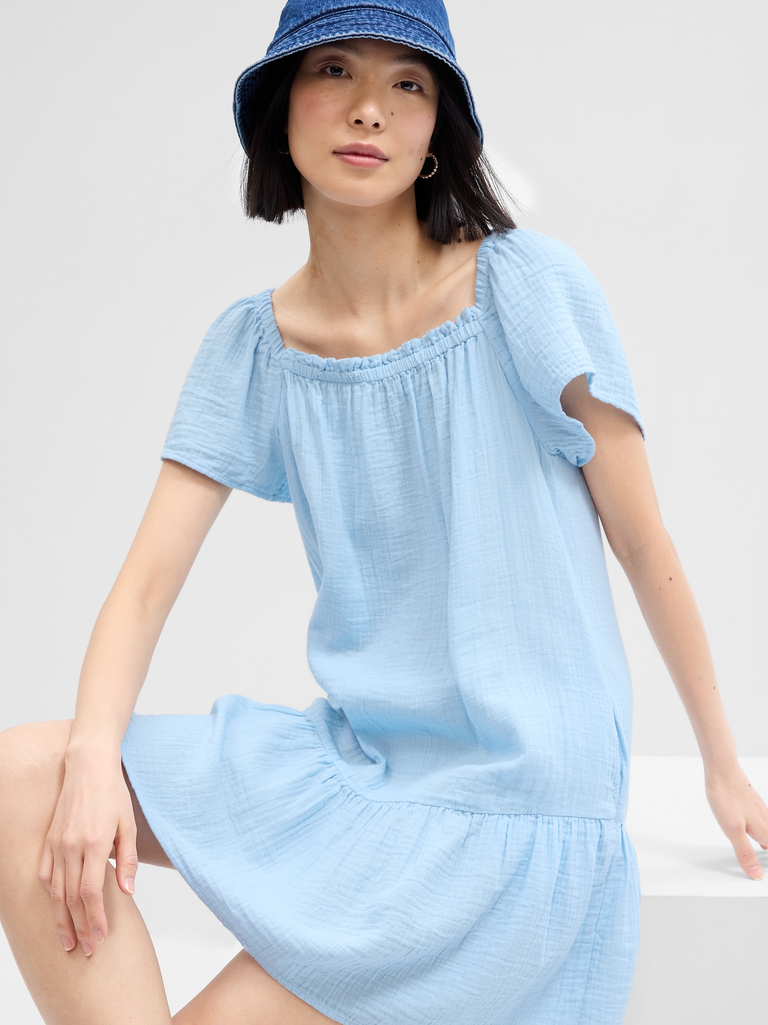 Gauze Squareneck Mini Dress