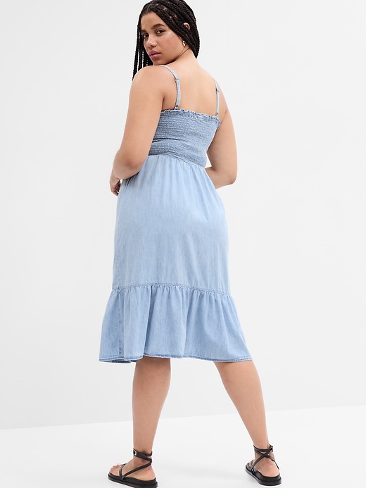 knee length dresses for ladies Smocked Denim Midi Dress main image 1