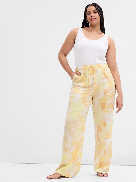 Image number 3 showing, Print Wide-Leg Linen-Blend Pants