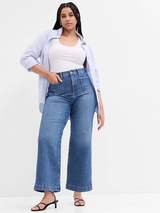 Image number 3 showing, High Rise Wide-Leg Crop Jeans with Washwell