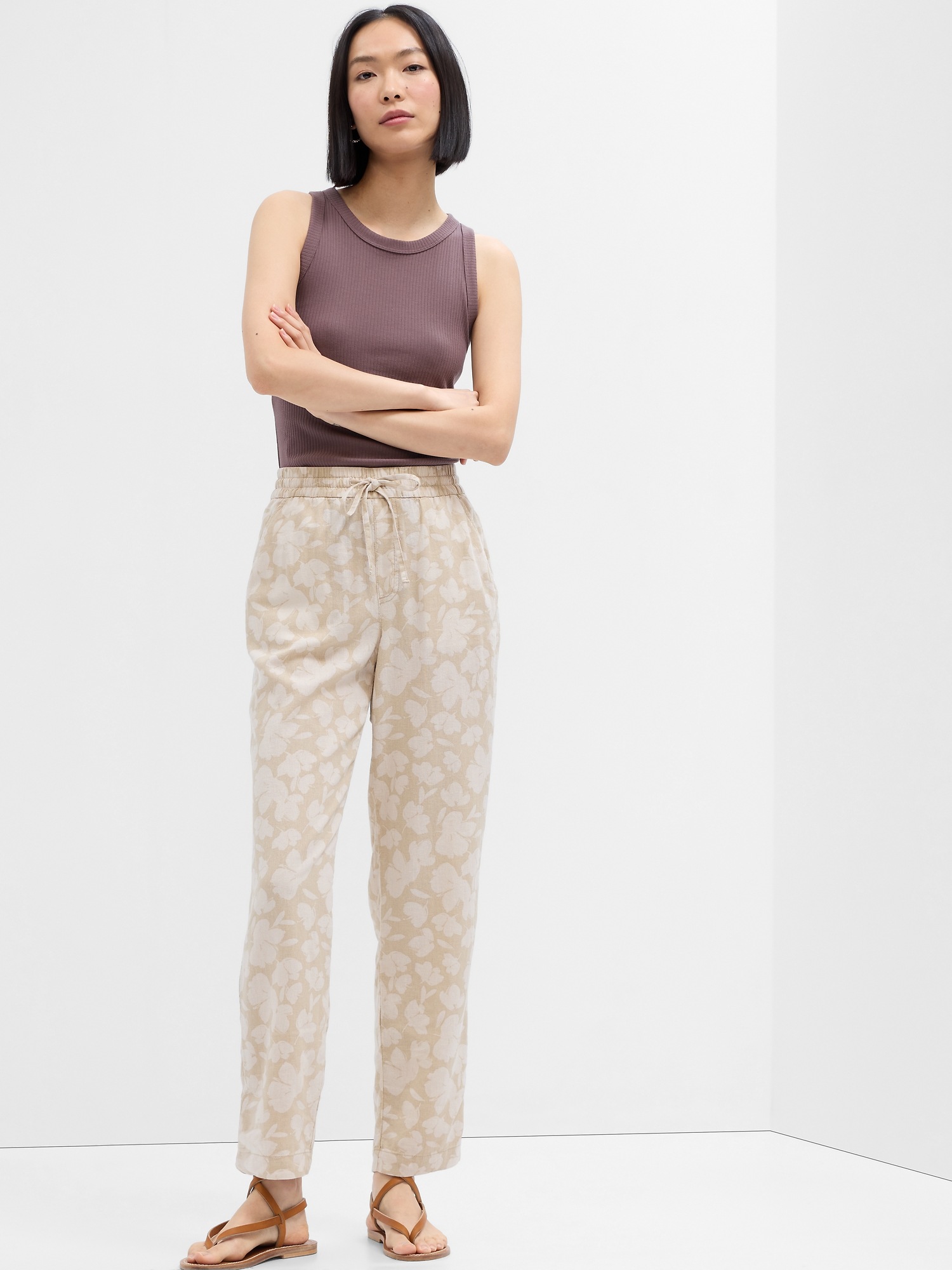 Linen Print Easy Pants