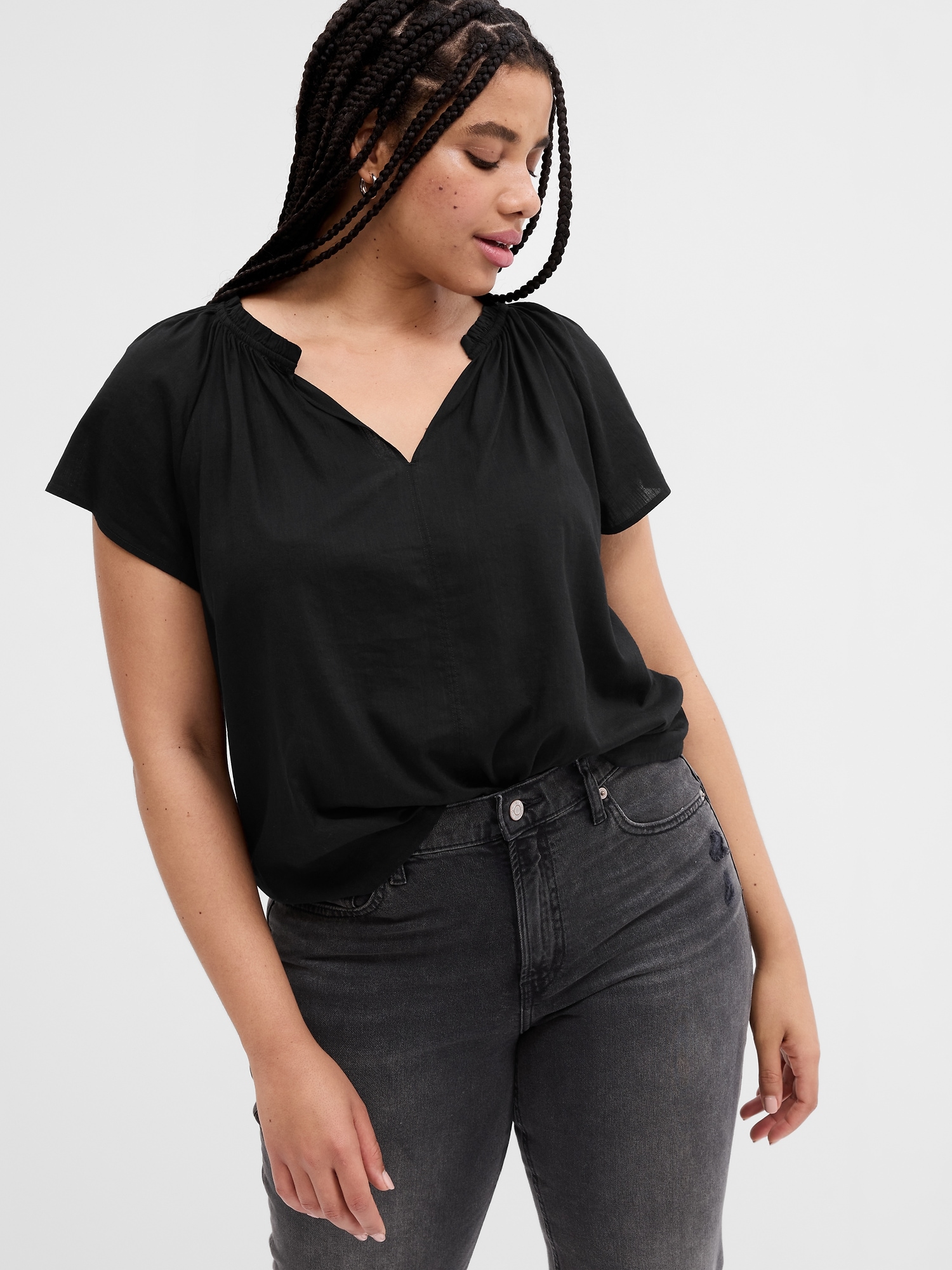 Splitneck Flutter Sleeve Top