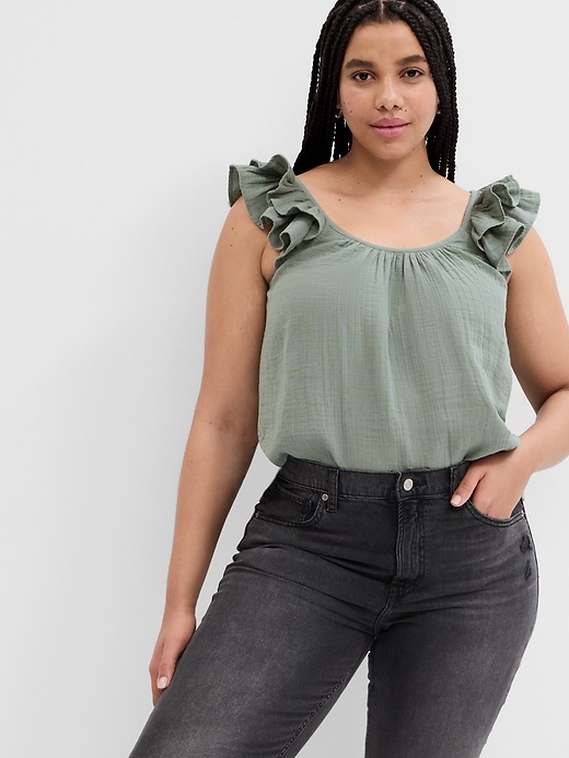 Image number 1 showing, Scoopneck Ruffle Sleeve Top