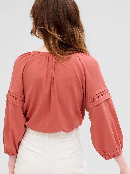 View large product image 2 of 2. Relaxed Button-Front Lace Top