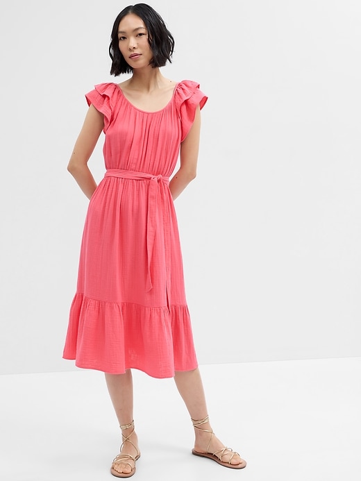 Image number 1 showing, Gauze Flutter Sleeve Midi Dress