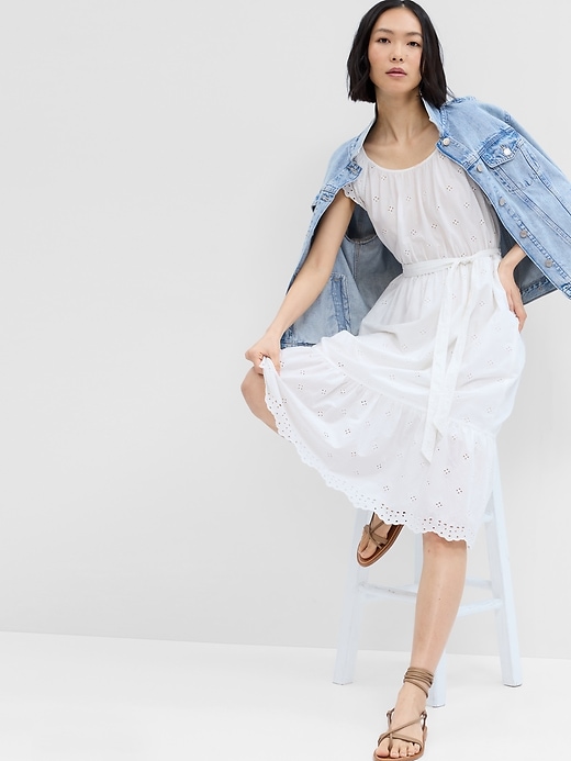 Image number 1 showing, Eyelet Flutter Sleeve Midi Dress