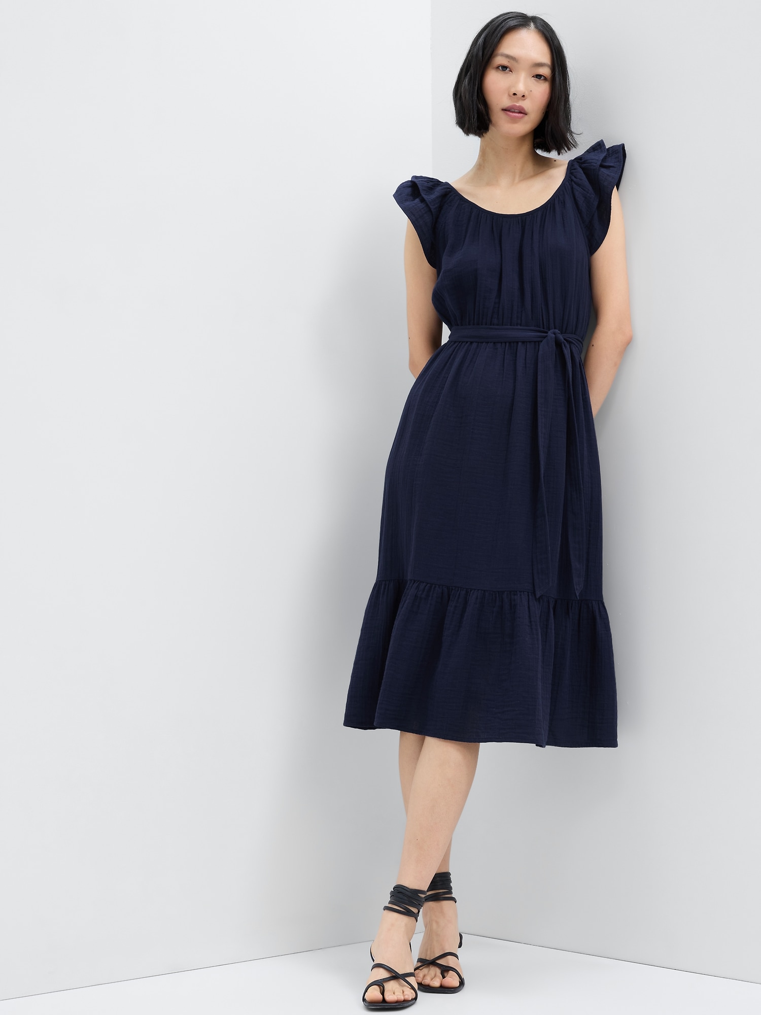 Gauze Flutter Sleeve Midi Dress