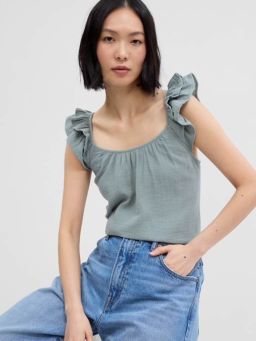 Image number 5 showing, Scoopneck Ruffle Sleeve Top
